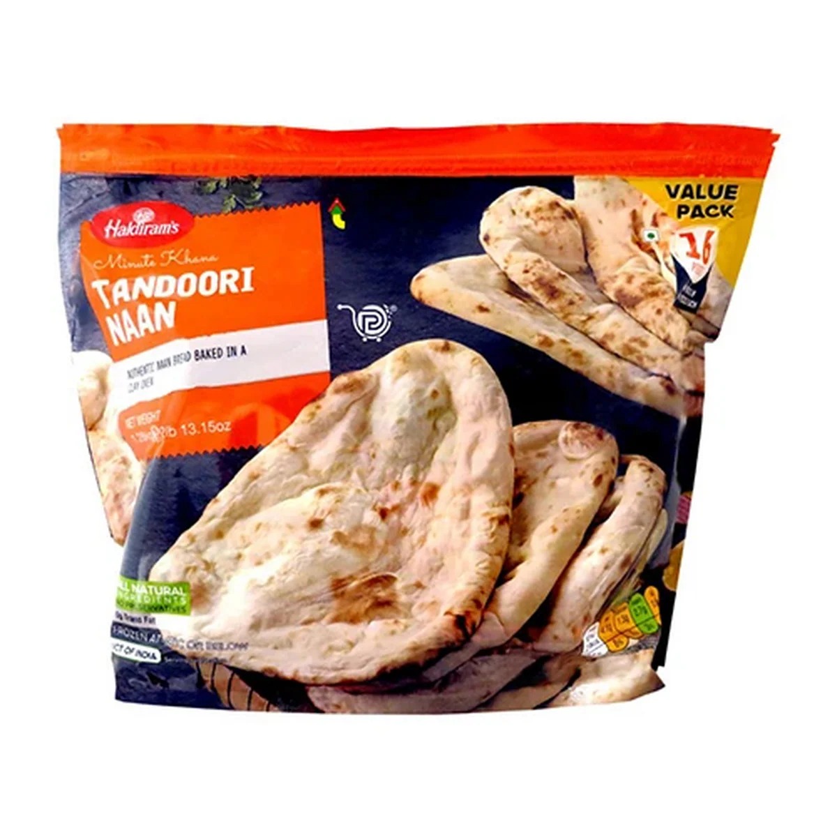 Haldiram's Tandoori Garlic Naan Bread (Family Pack Frozen) 16 pcs 1.28 kg