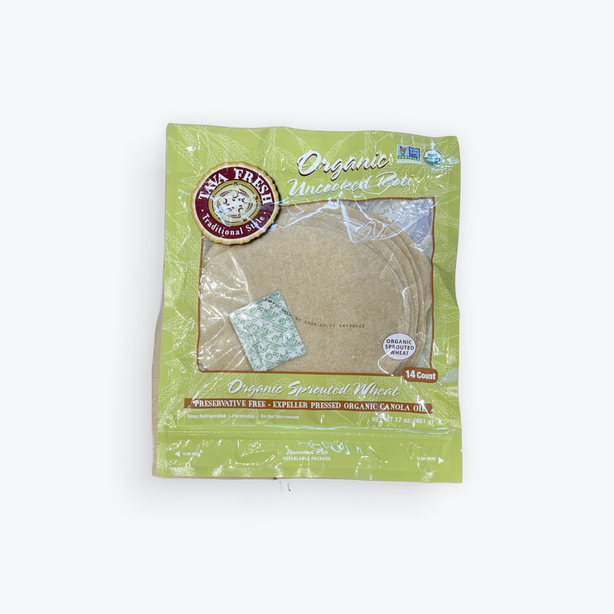 Tava Fresh Organic Uncooked Roti 14 Count